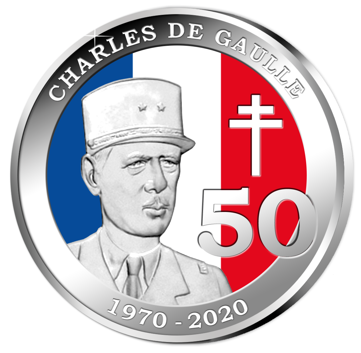Frappe en argent colorisé « Charles de Gaulle »